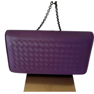 Bottega Veneta Intrecciato Leather Shoulder  Wallet on Chain, Purple Color